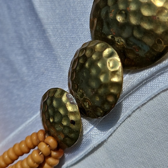 Vintage Celluloid Beaded Multi-strand into Brass Circles necklace #135 - Picture 6 of 9